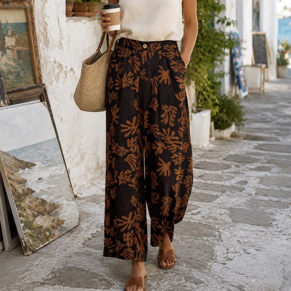 Truth by Republic Wide Leg Abstract Print Pants Brown Black Size Small High Rise